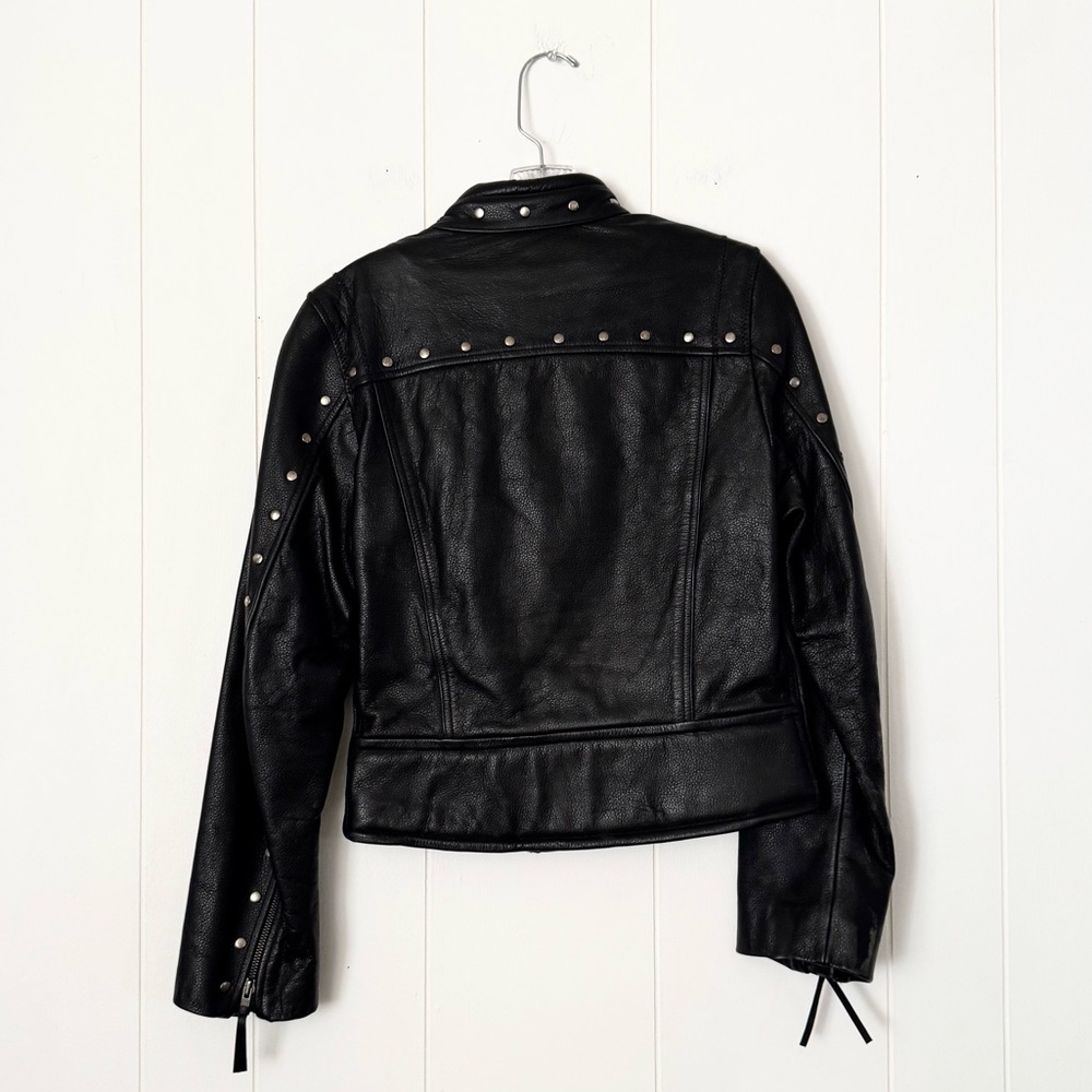 Vintage FMC Genuine Leather Moto Biker Studded Black Jacket Small 80s 90s - Picture 3 of 12